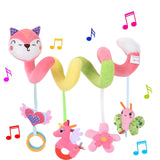 Baby Musical Spiral Crib Toy - Hanging Stroller Activity Toy with Plush Animals