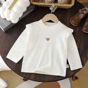 Baby Girl Long Sleeve Ruffle Top - Soft Cotton Pullover with Heart Detail