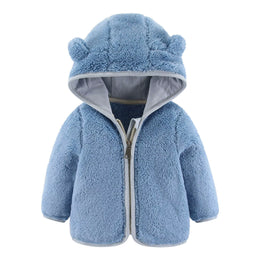 Baby Teddy Bear Hooded Jacket - Soft Fleece Zip-Up Winter Coat