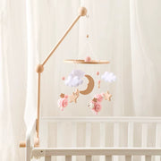 Moon and Sheep Baby Crib Mobile - Handmade Nursery Hanging Decor with Clouds and Stars
