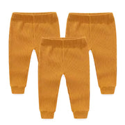 3 Pack Ribbed Baby Leggings - Soft Cotton Elastic Waist Pants