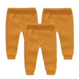 3 Pack Ribbed Baby Leggings - Soft Cotton Elastic Waist Pants