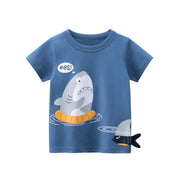 Boys Shark T-Shirt - Fun Cartoon Shark Print Cotton Short Sleeve Tee