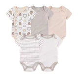 5 Pack Neutral Baby Bodysuits - Soft Cotton Short Sleeve Onesies