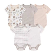 5 Pack Neutral Baby Bodysuits - Soft Cotton Short Sleeve Onesies