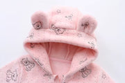 Baby Winter Hooded Jumpsuit - Fleece Bear Snowsuit with Ears and Star Print