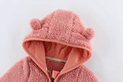 Baby Teddy Bear Hooded Jacket - Soft Fleece Zip-Up Winter Coat