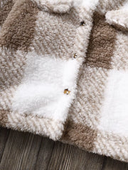Toddler Plaid Faux Fur Jacket - Warm Winter Coat with Checkered Pattern