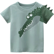 Boys Crocodile T-Shirt - Soft Cotton Short Sleeve Tee with 3D Spikes