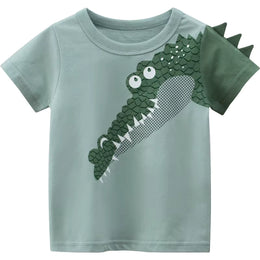Boys Crocodile T-Shirt - Soft Cotton Short Sleeve Tee with 3D Spikes